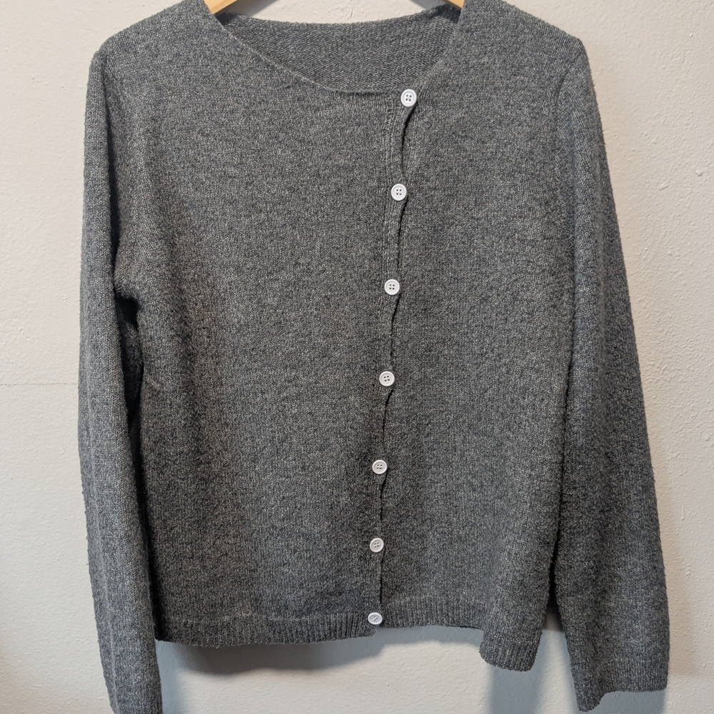Gray Asymmetrical Button Sweater
